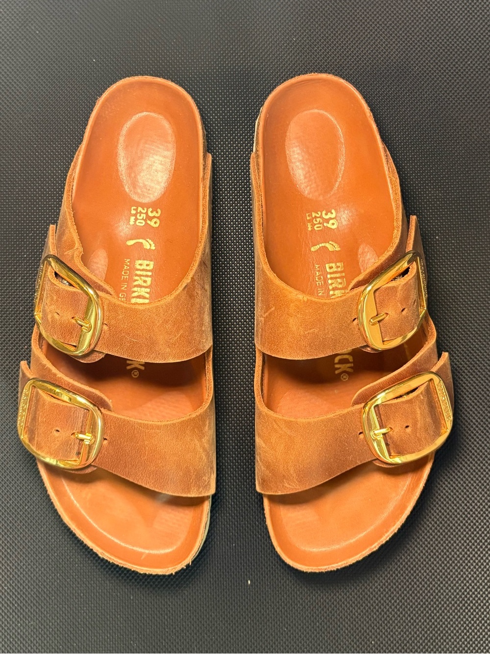 Birkenstock Arizona Big Gold Buckle Slide Sandal